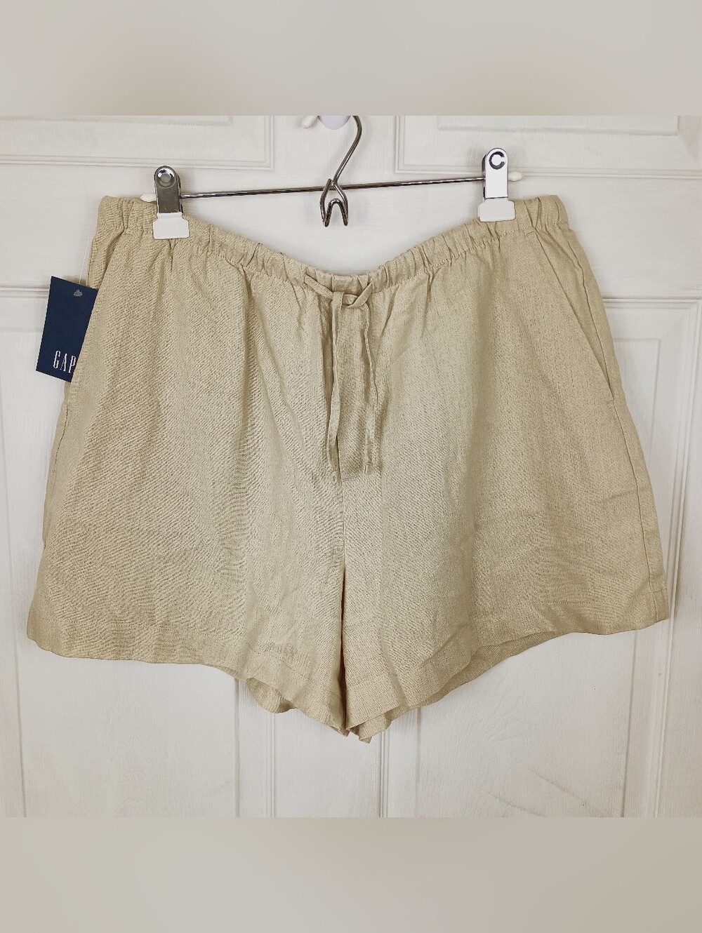 Gap Linen Shorts Large Womens Khaki 4" Pull On Relaxed Elastic Waist Pockets NWT